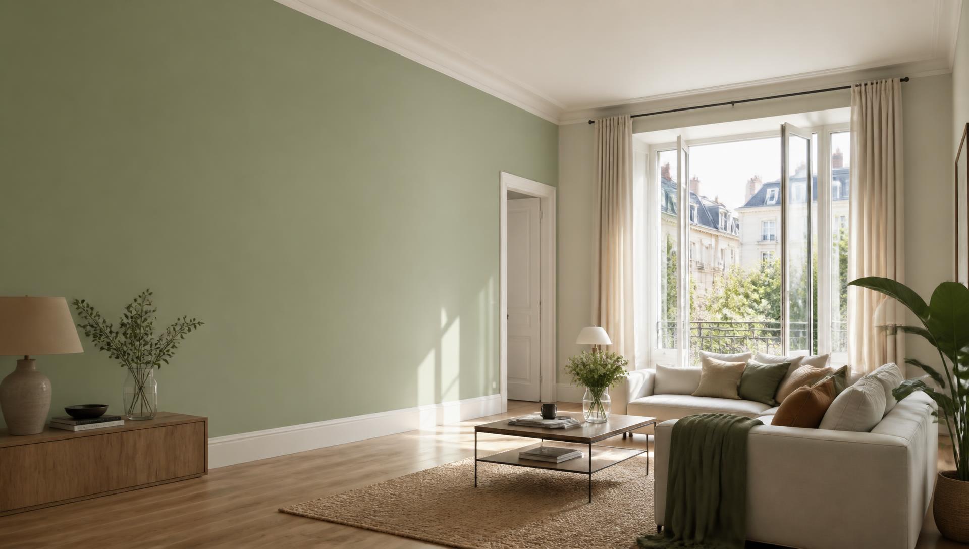 Salon lumineux avec un mur fraîchement peint